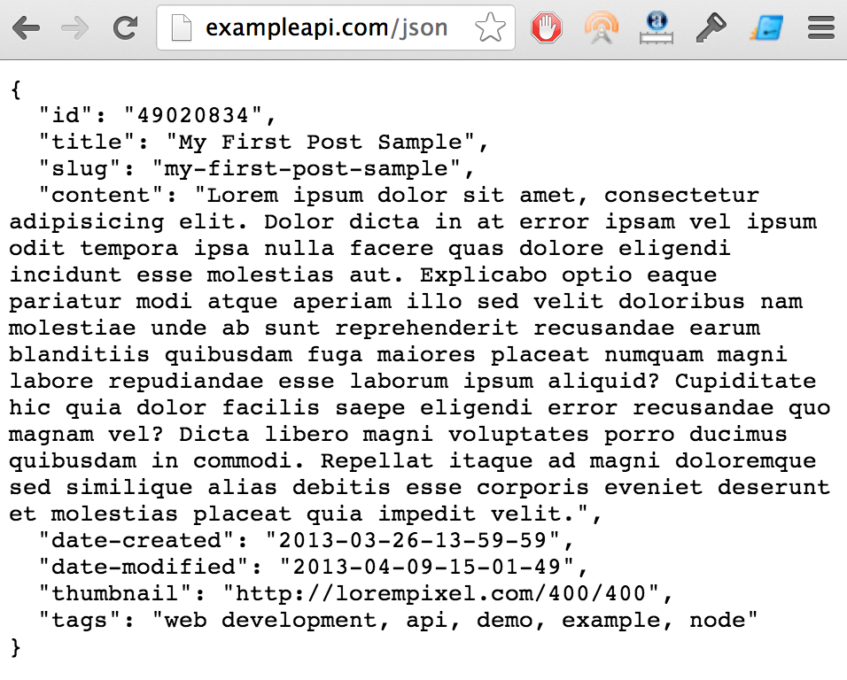 Example API JSON Response